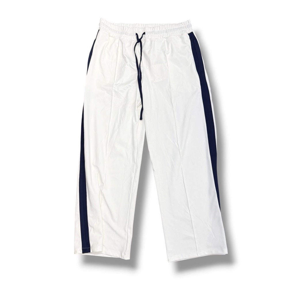 Anthropologie Daily Practice Track Pants Womens L White Navy Wide Leg NWT